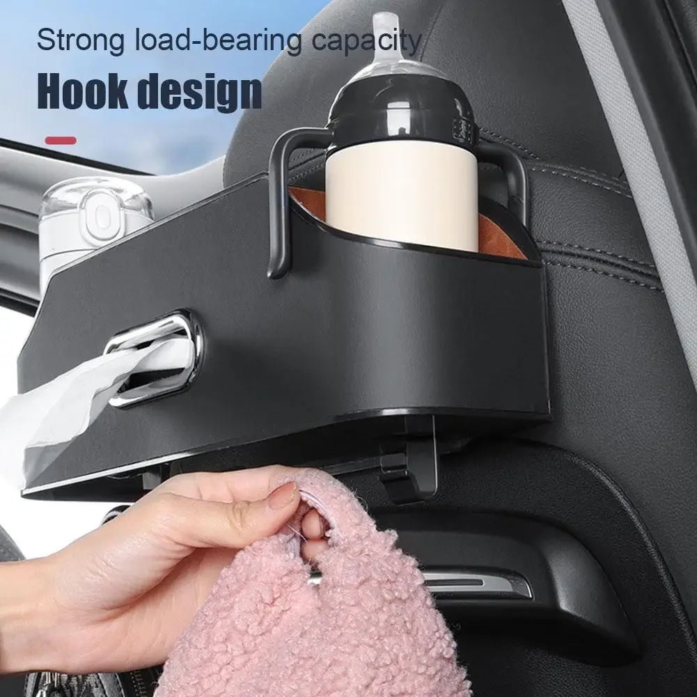 Car Seat Back Organizer PU Leather Rear Row Storage Box With Hook Cup