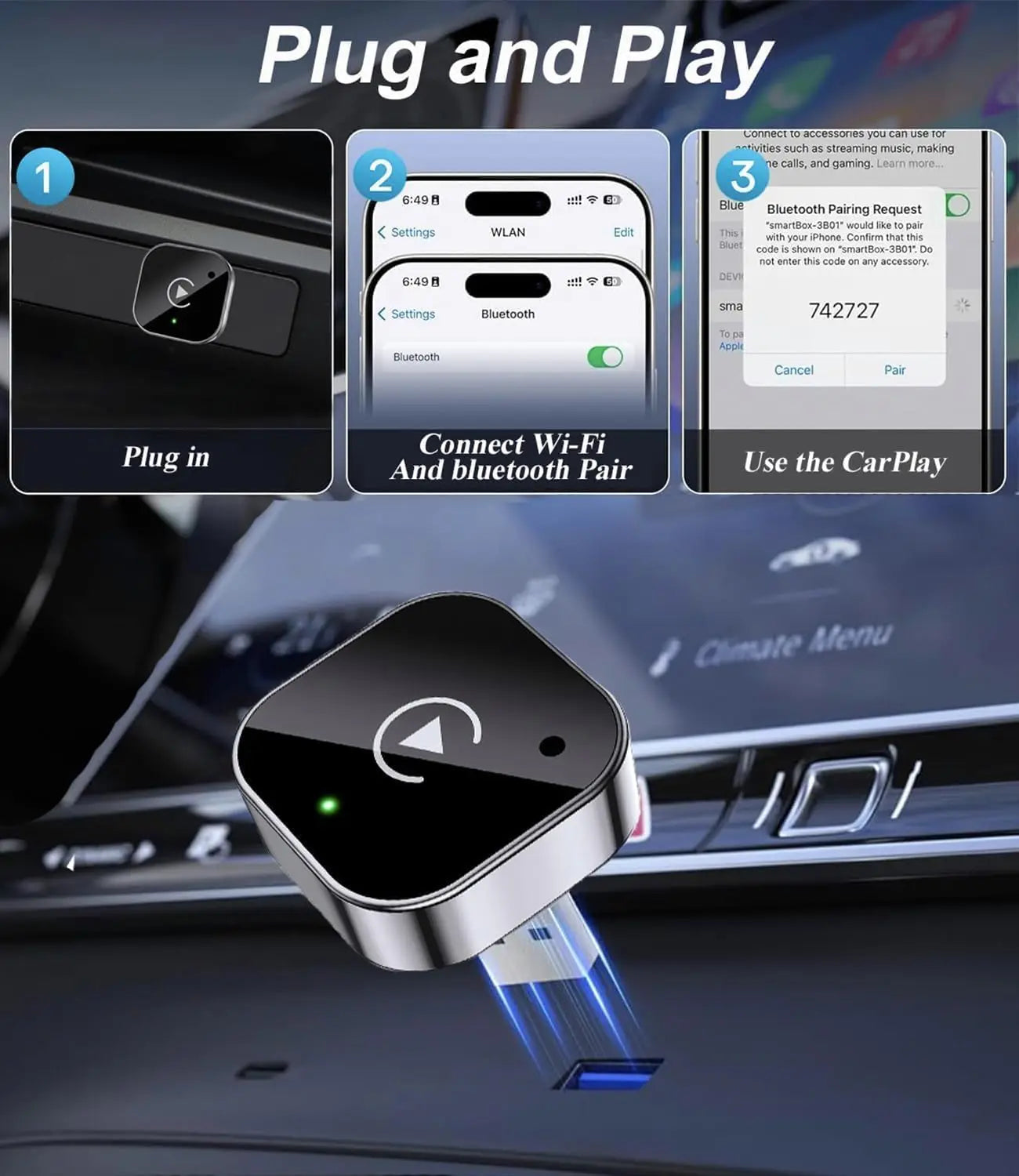 Kabellos CarPlay Dongle 2in1 Adapter – mit kabellosem Laden – SwissGlanzGarage Ansicht 5