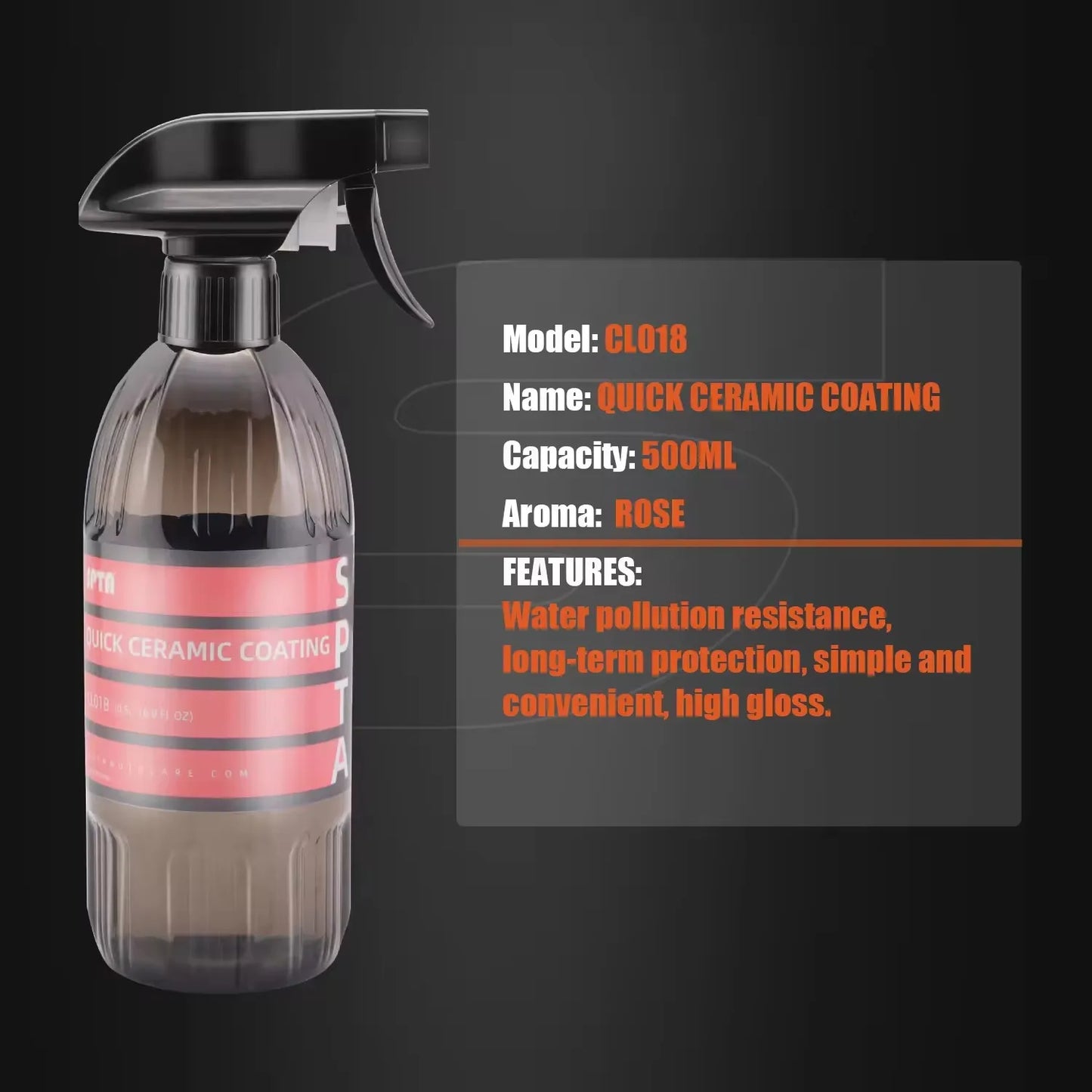 SPTA CL018 Quick Ceramic Coating Detailer Spray (17 fl. oz/500 ml) für Auto, Motorrad, LKW, Wäsche