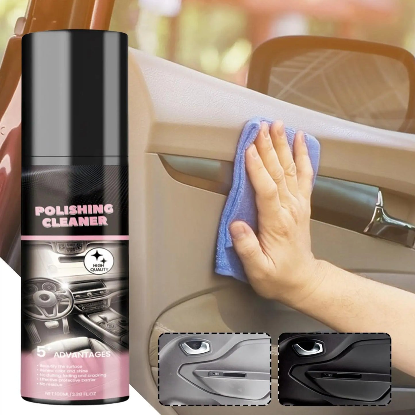 Auto-Innenpolitur und Reinigungsspray, 100 ml, Allzweck-Detailer für Armaturenbrett, Leder, Kunststoff, stellt den Gl...