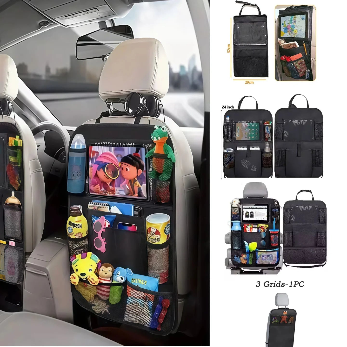 Multifunktionaler Autositz-Organizer aus Oxford-Gewebe mit Tablet-Halterung und Schutz gegen Trittschutz für Kinder