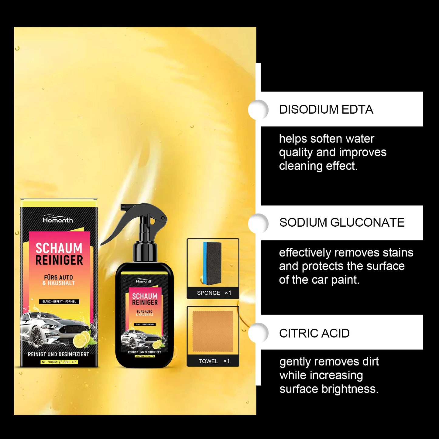 Auto-Reinigungsspray, wasserloses Waschwachs, Staubschmutzerentferner, Streifenfreier Glanz, Farbe, sichere Formel, s...