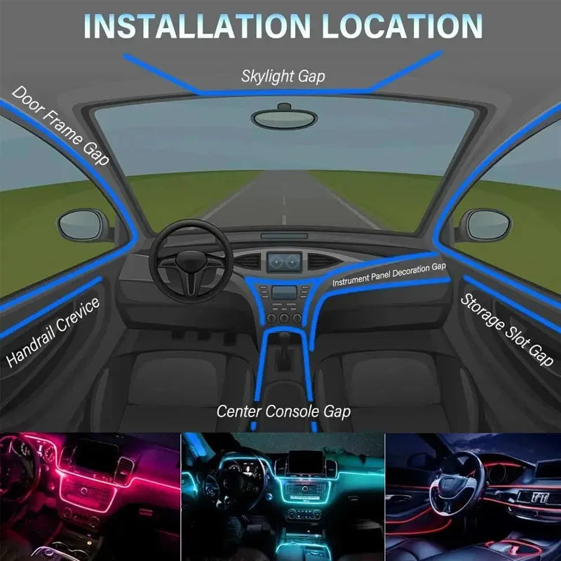 2/3/4/5M RGB Auto Innen Atmosphäre Licht Umgebungs LED Licht Streifen