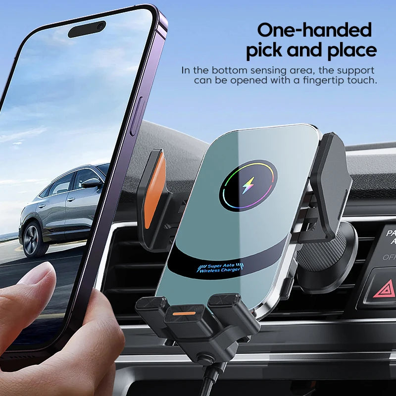 66W Tragbarer Handyhalter fürs Auto mit kabelloser Ladefunktion für iPhone, Samsung, Xiaomi, schnelle kabellose Autol...