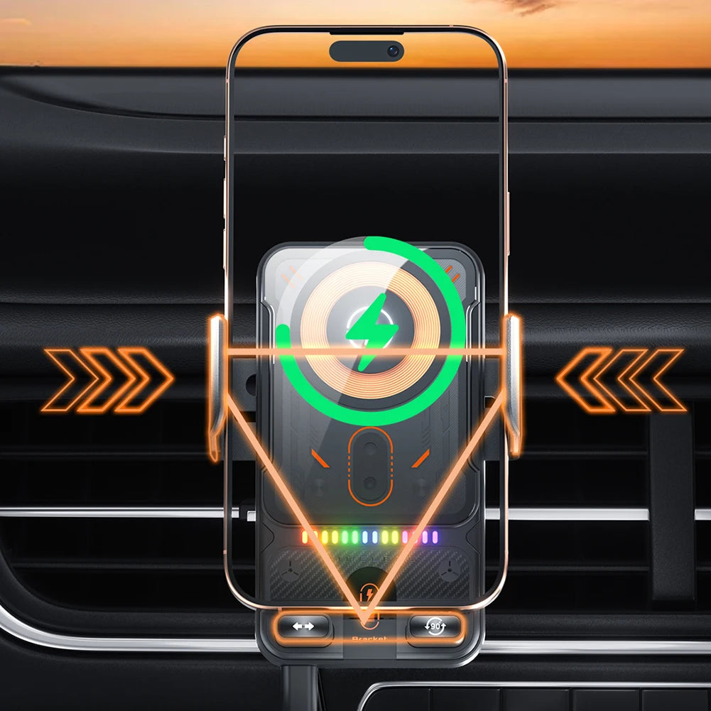 Auto-Handyhalterung 15W Kabelloses Ladegerät Automobil-Telefonständer Drehbare Klemmhalterung für Autolüftung Univers...