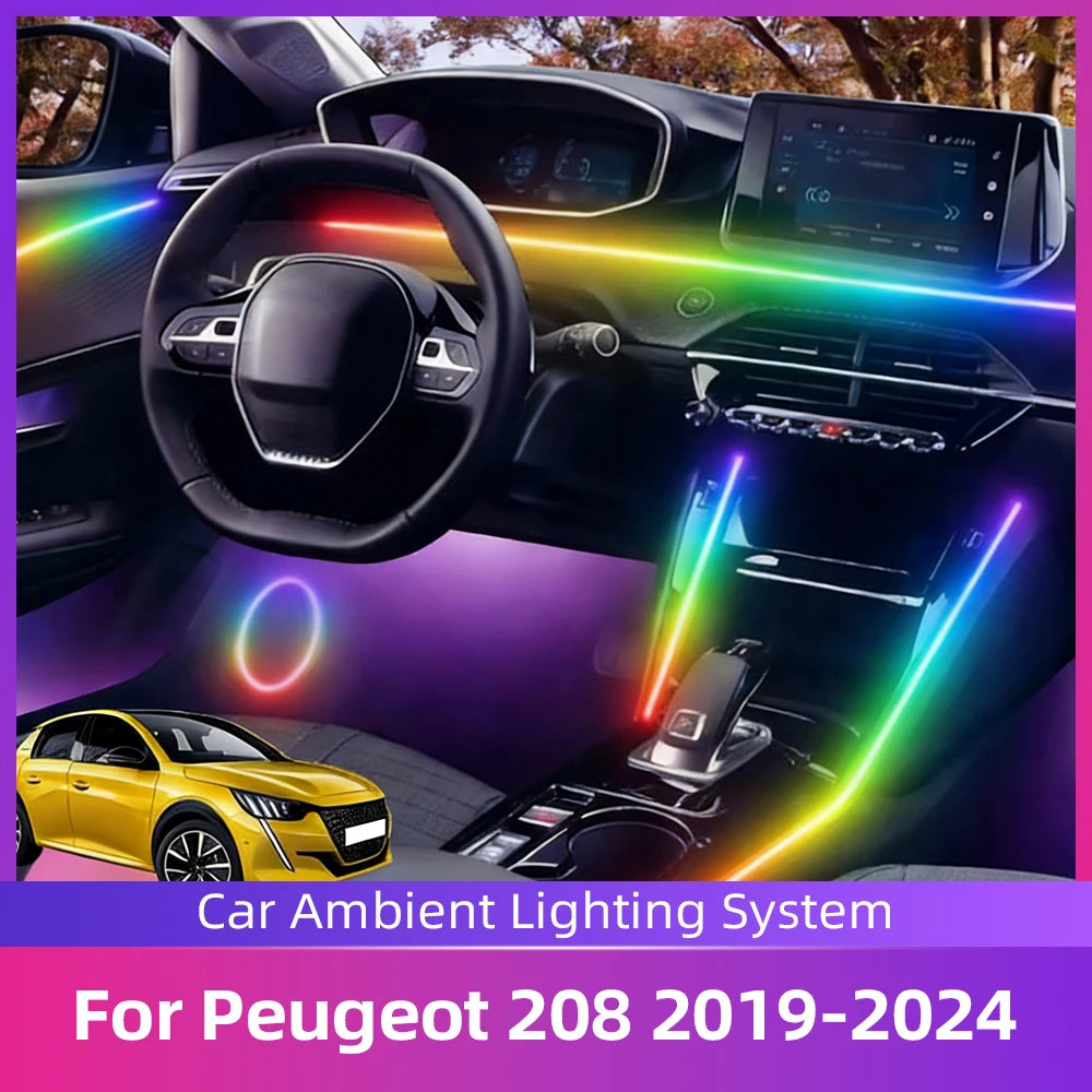 64 RGB Auto Umgebungs Licht Auto Innen Lichter Streifen DIY Auto Innen LED Streifen Für PEUGEOT 208 2019 2020 2021 20...