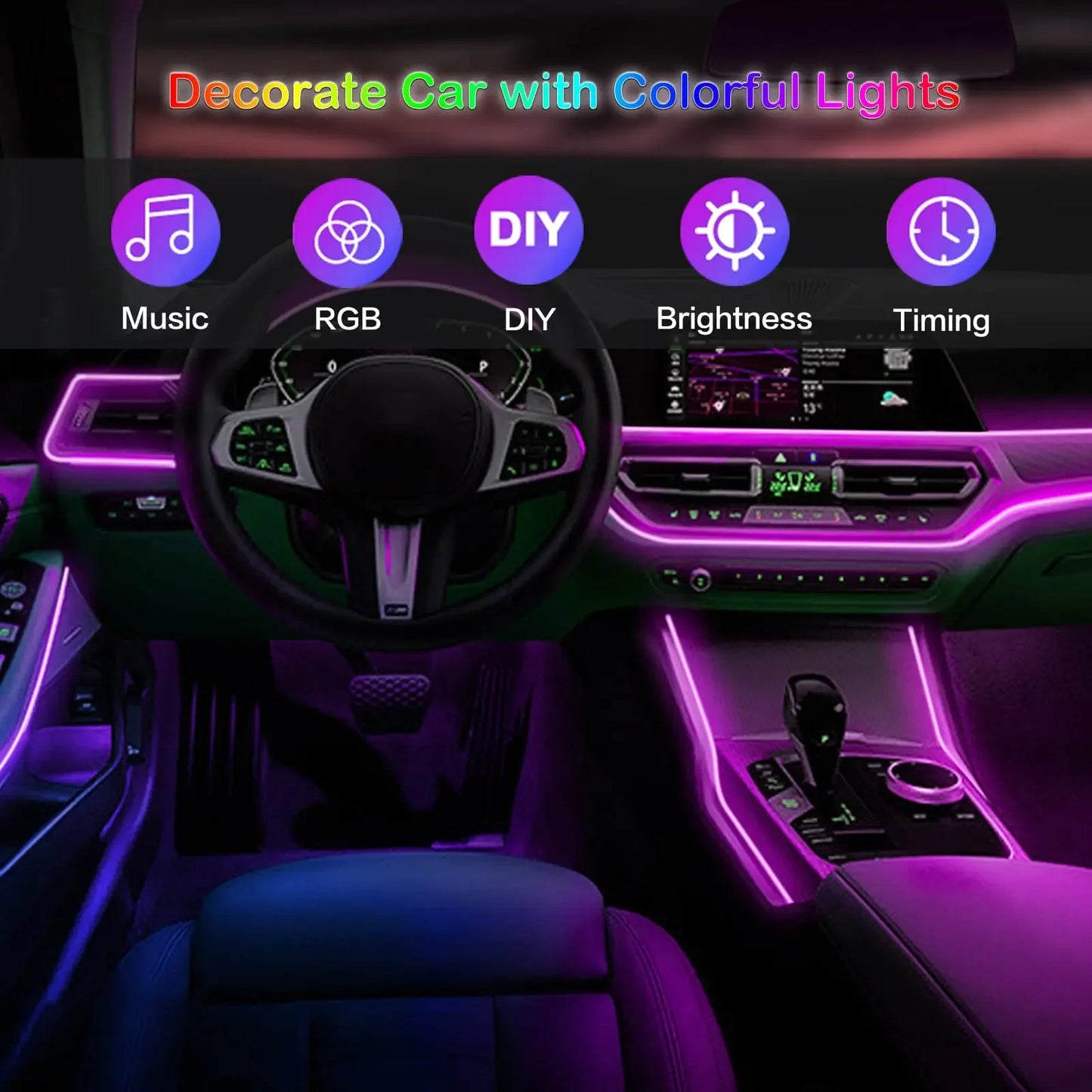 LED Auto Innen Umgebungs Streifen Lichter RGB Fiber Optic Atmosphäre Neon Beleuchtung Kit W/APP Fernbedienung Auto De...
