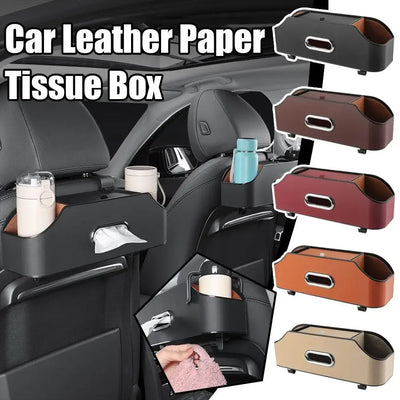 Car Seat Back Organizer PU Leather Rear Row Storage Box With Hook Cup Holder Universal Stuff Holder Car Interior Acce...
