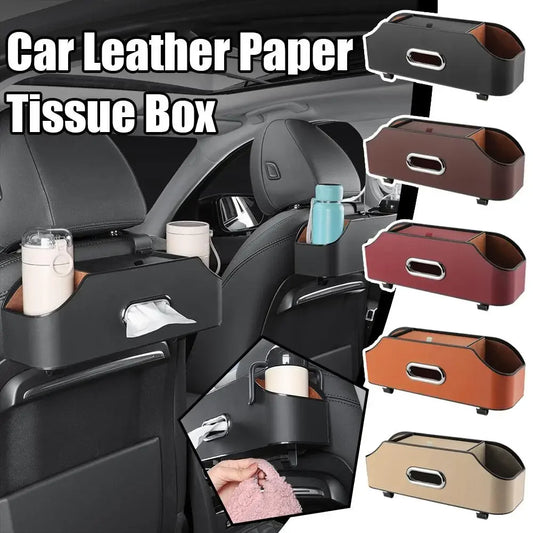 Car Seat Back Organizer PU Leather Rear Row Storage Box With Hook Cup