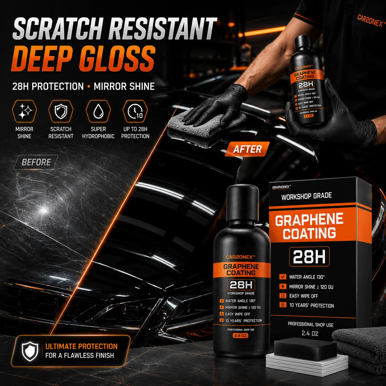 Fortschrittliche Nano-Graphen-Keramikbeschichtung 70ml UV-Technologie Extrem Hydrophobe Auto-Keramikbeschichtungs-Set...