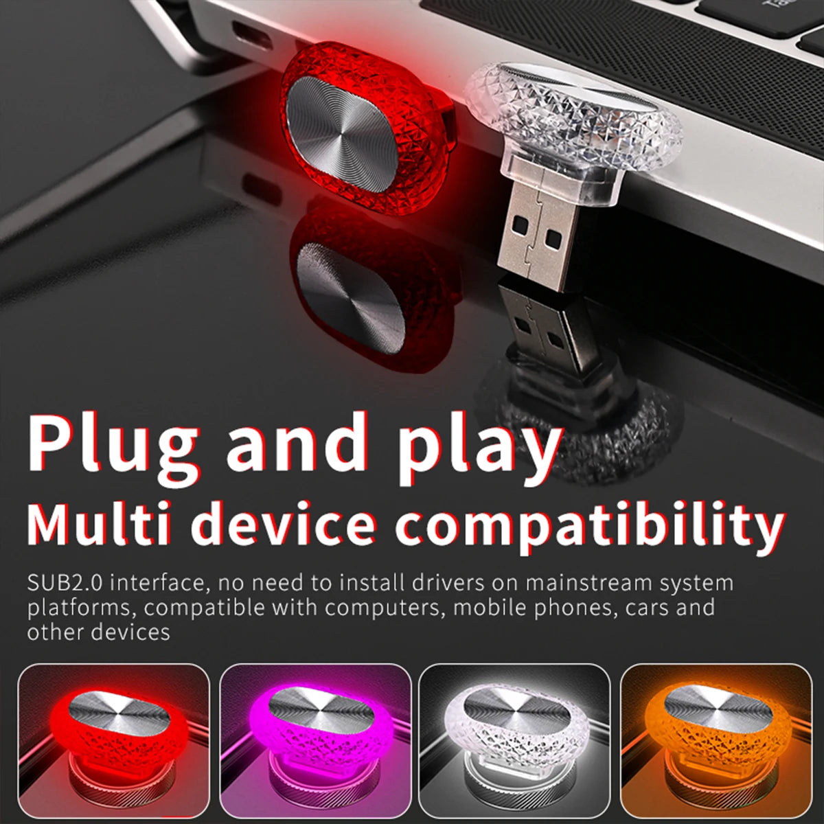 2X Auto-Innenbeleuchtung LED-Ambientelicht Mini-USB-Dekorationslicht