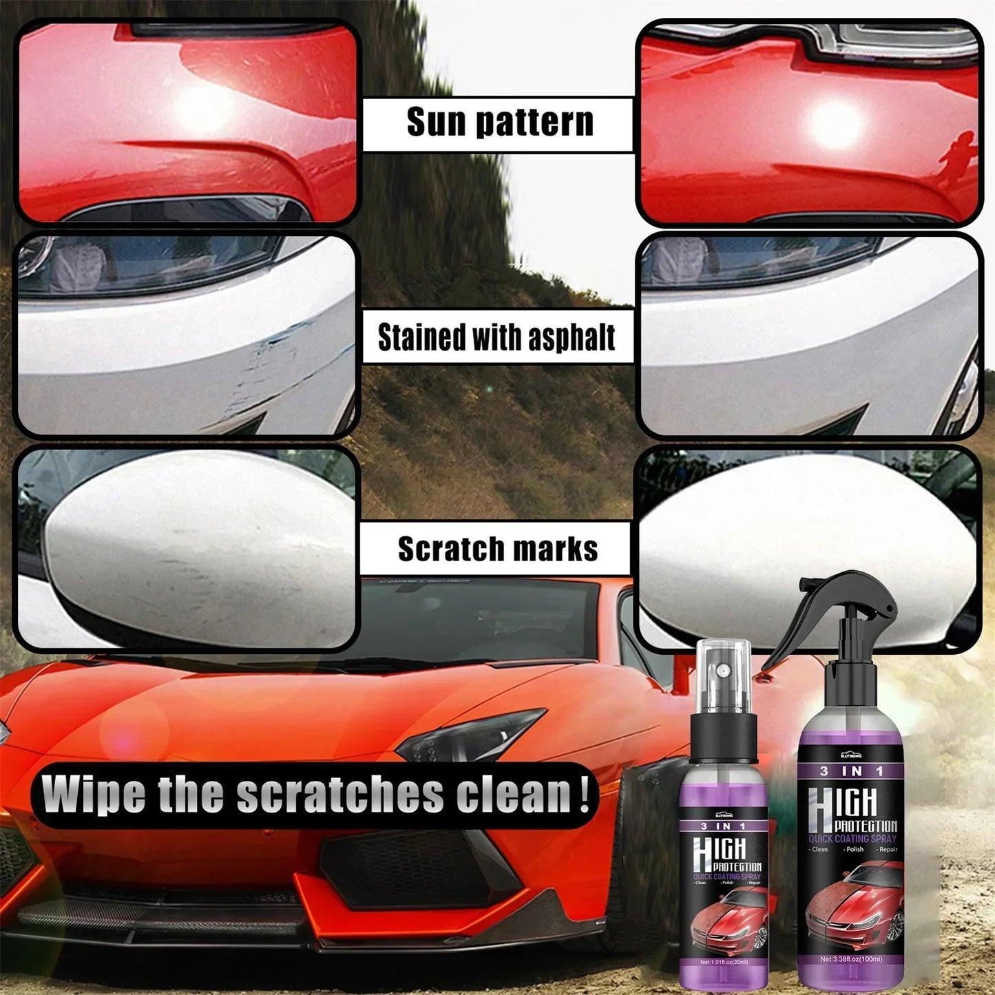 3-in-1-Schnellkeramikbeschichtung, Fortify-Car-Wachs-Polierspray, hydrophob, intensiver Glanz, Glanz für Glas, Räder ...