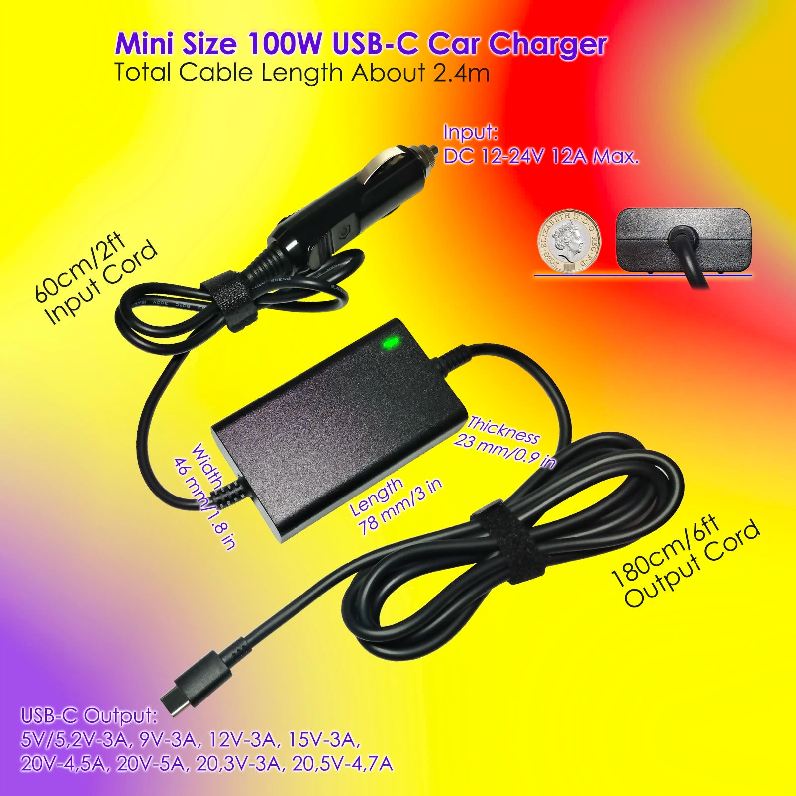 USB-C PD 100W Auto-Ladegerät 12V-24V universal – SwissGlanzGarage Ansicht 5