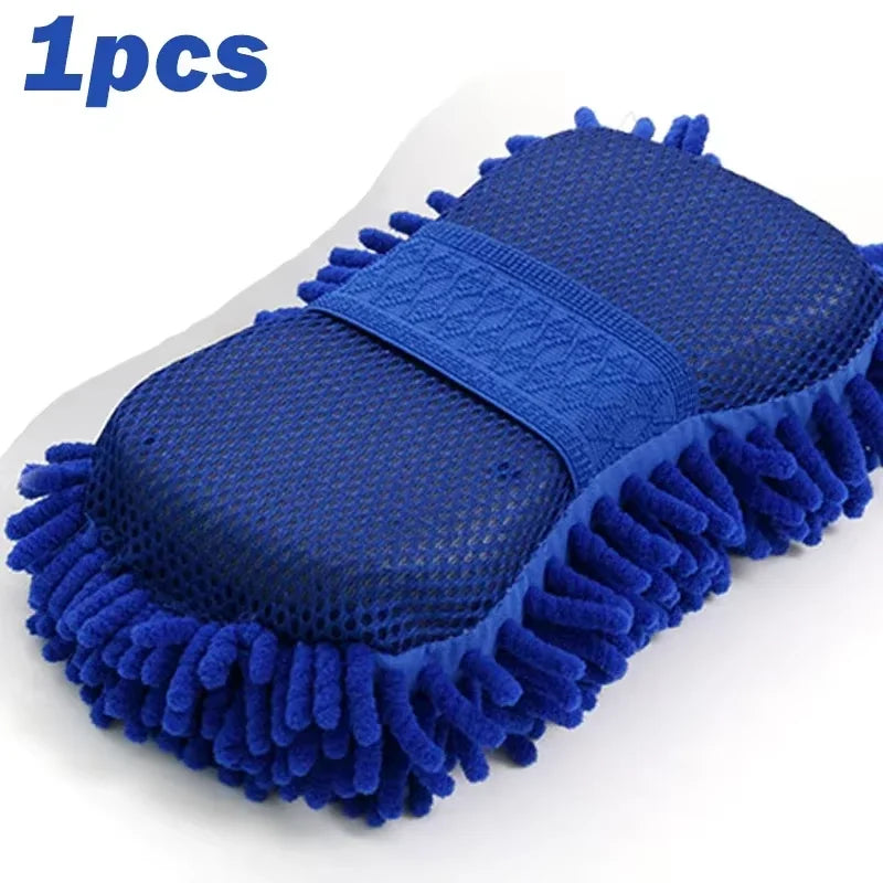 Blaues Mikrofaser-Chenille Waschset mit Schwamm und Waschhandschuh