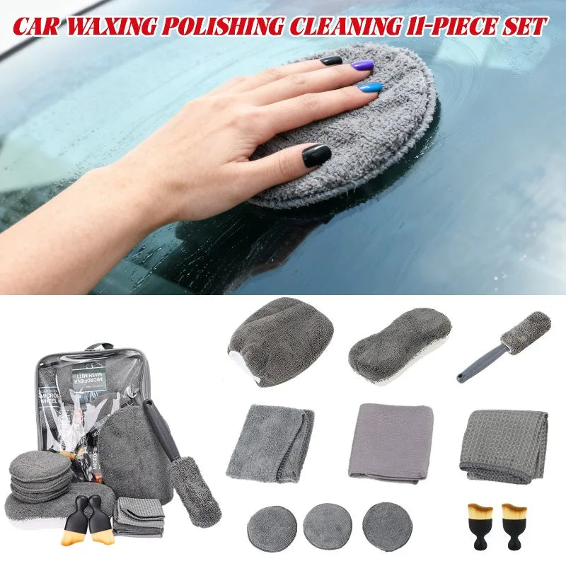 11-teiliges Mikrofaser Autowasch Profi-Set mit Bürsten und Handschuh