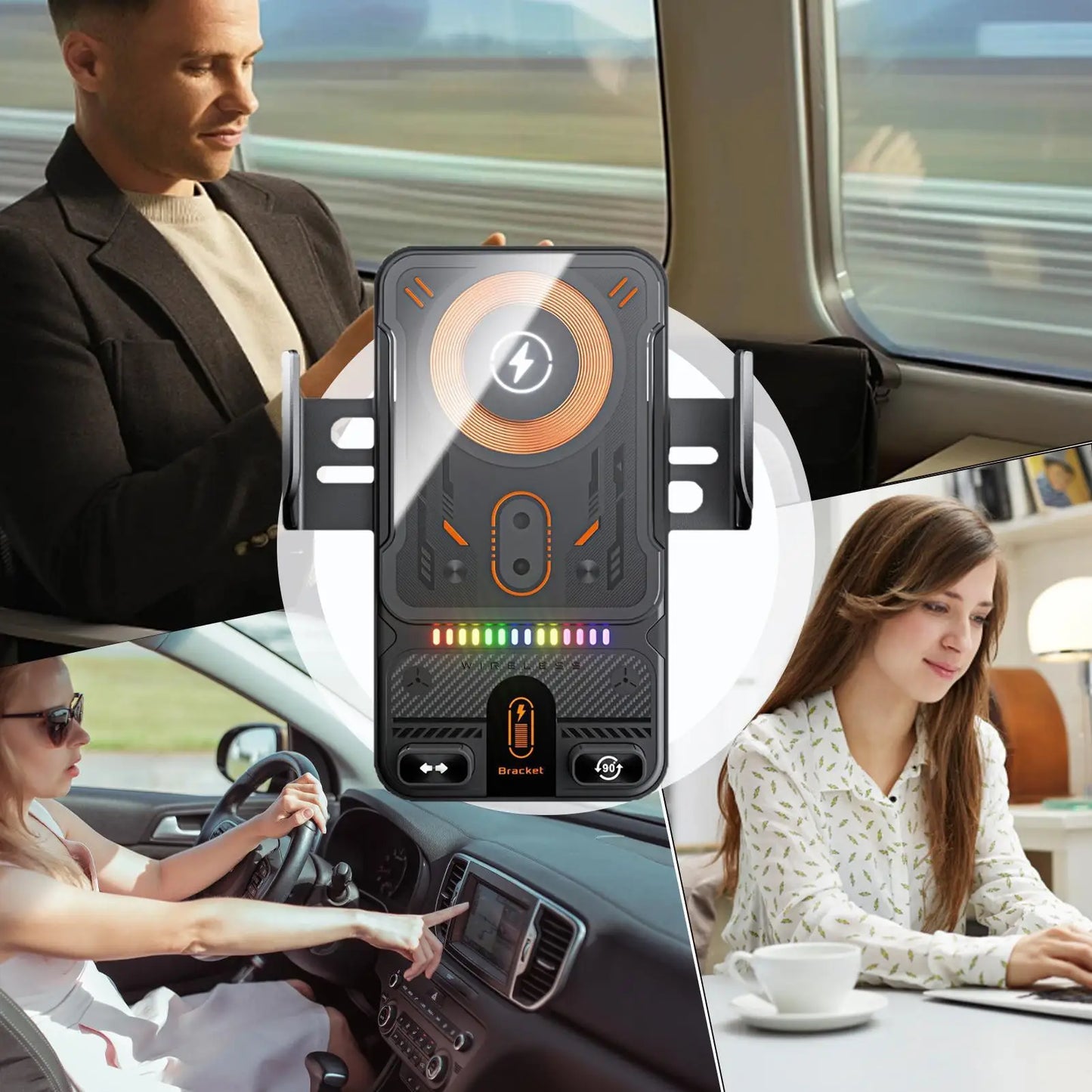 Kabelloses Ladegerät fürs Auto 15W Schnellladung Lüftungsschlitz-Halterung Automatische Klemmung Handyhalterung für M...