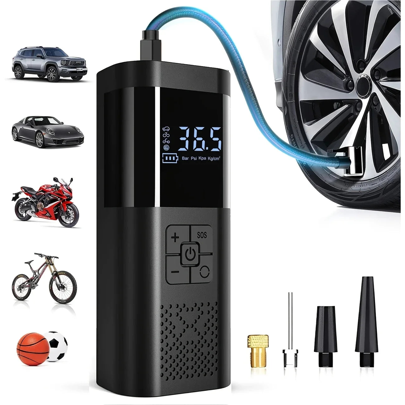 Tragbarer Auto-Luftkompressor, 3 x schnellere 150 PSI kabellose Reifenfüllpumpe mit Digitalanzeige für Auto, Motorrad...
