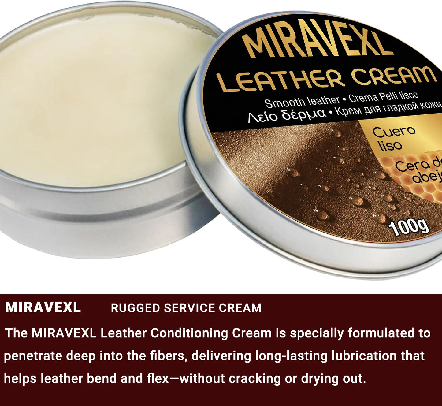 MIRAVEXL Lederpflegecreme 100g mit Schwammapplikator Auto-Sitzbezug
