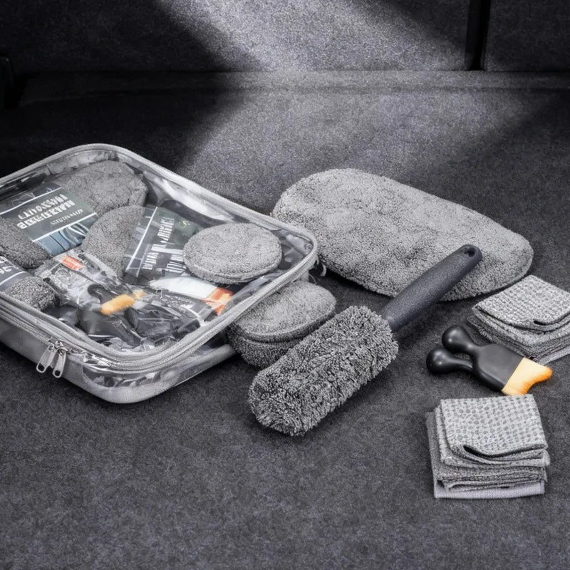11-teiliges Mikrofaser Autowasch Profi-Set mit Bürsten und Handschuh