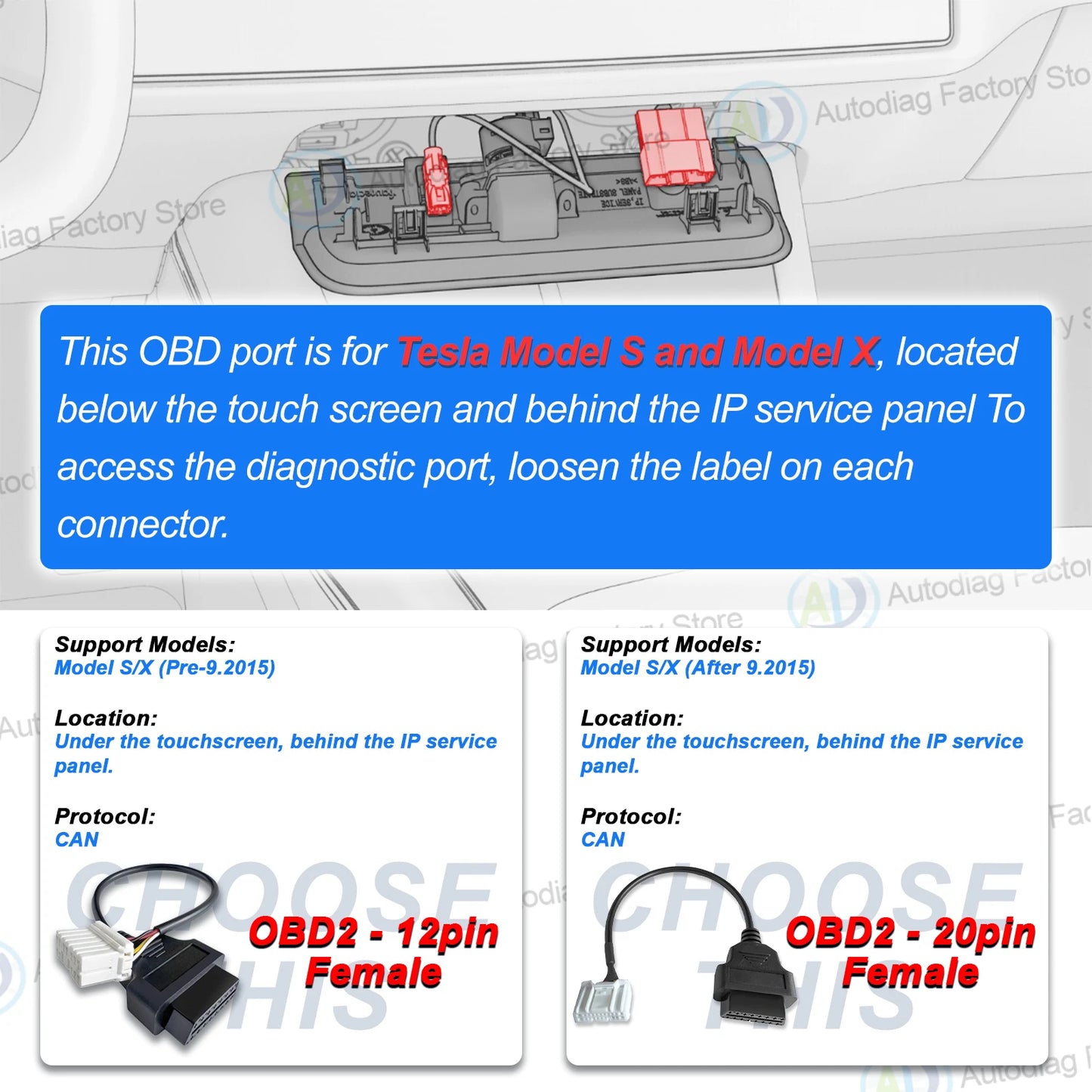 OBD Adapter für Tesla 12/20/26pin auf OBDII – SwissGlanzGarage Ansicht 4