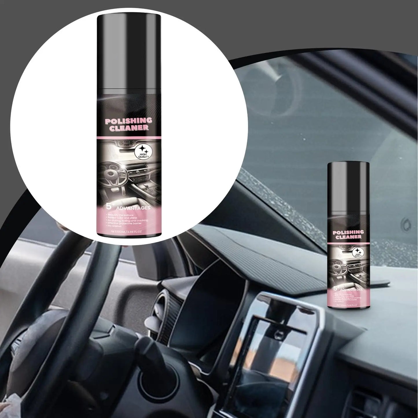 Auto-Innenraum-Politur Spray 100ml fuer Armaturenbrett und Kunststoff - Vorher-Nachher-Vergleich