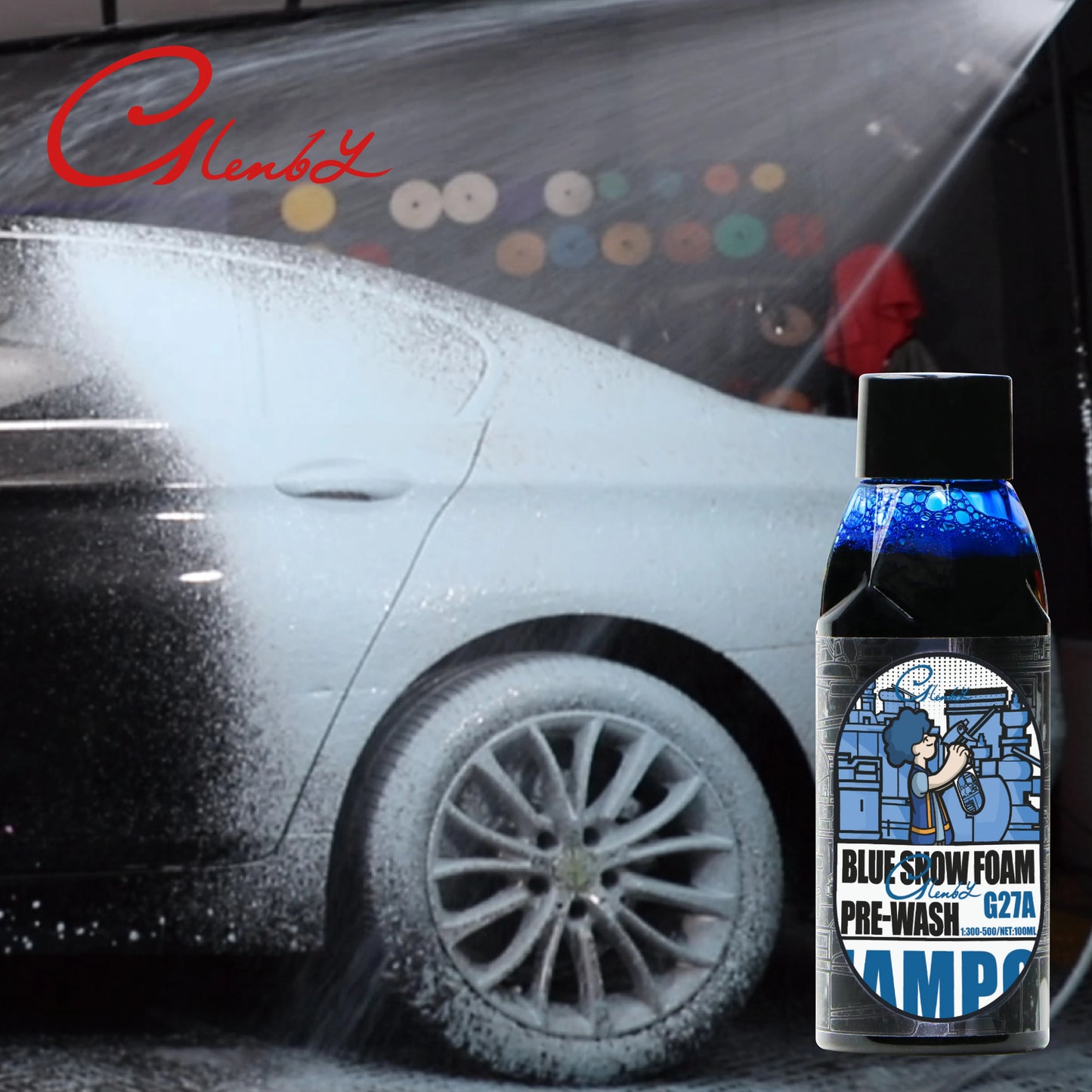 Autowasch-Farbschaum-Shampoo mit hohem Schaumstoff, blaue schäumende Autowaschseife, Autowaschshampoo, funktioniert m...