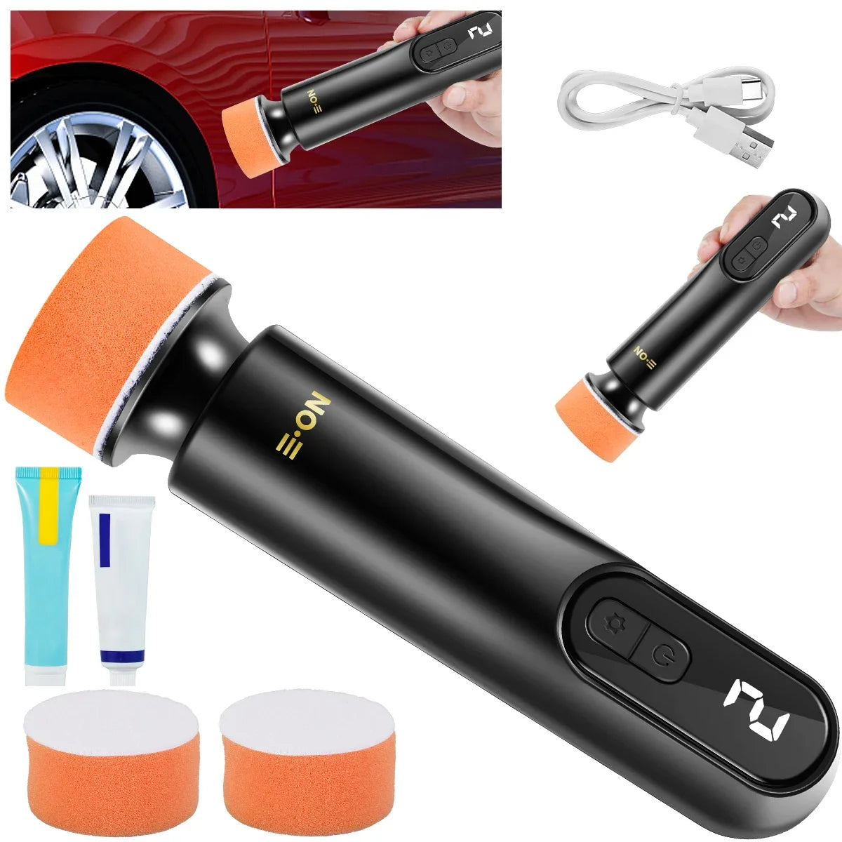 Akku-Autopoliermaschine, 12000 U/min, wiederaufladbarer USB-Elektroauto-Puffer mit 3 Geschwindigkeiten, tragbare elek...