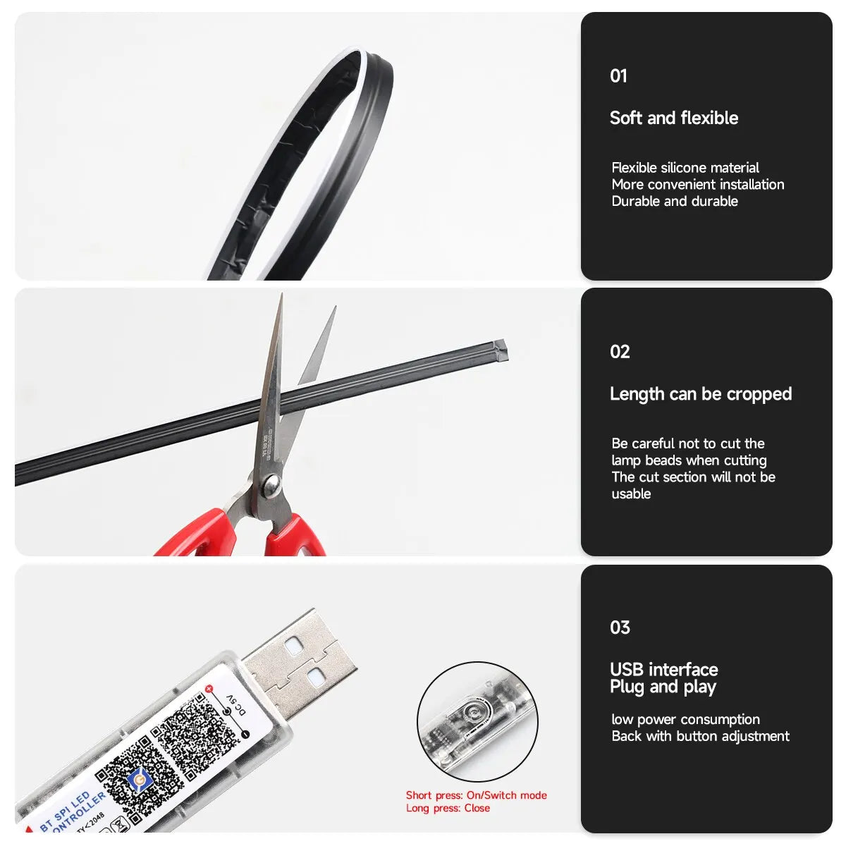 64 Farben Auto-LED-Ambientebeleuchtung USB-Acrylstreifen 110cm