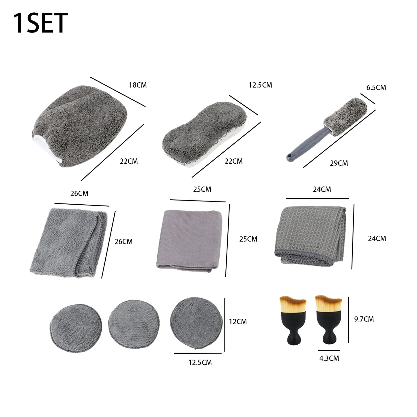 11-teiliges Mikrofaser Autowasch Profi-Set mit Bürsten und Handschuh