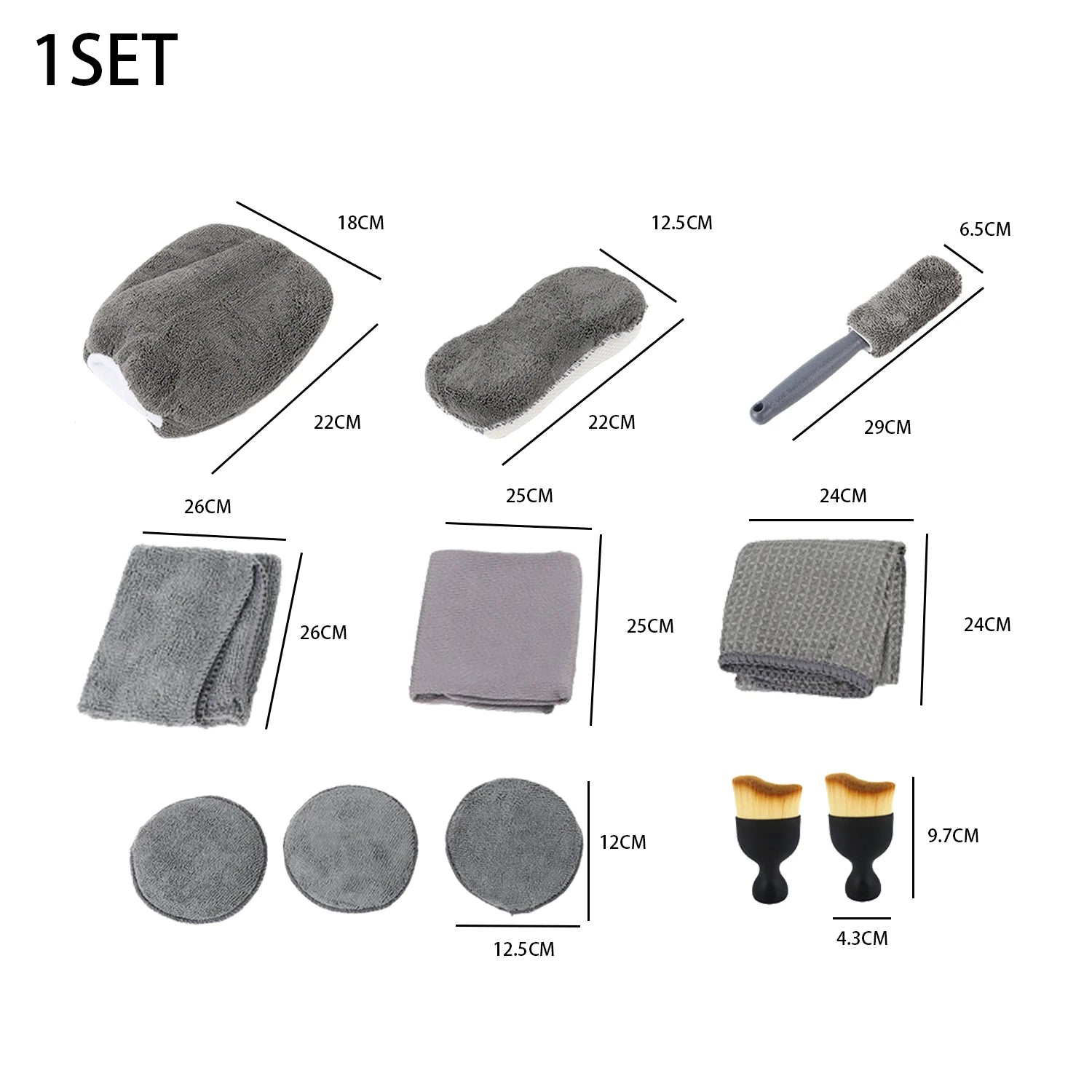 11-teiliges Mikrofaser Autowasch Profi-Set mit Bürsten und Handschuh