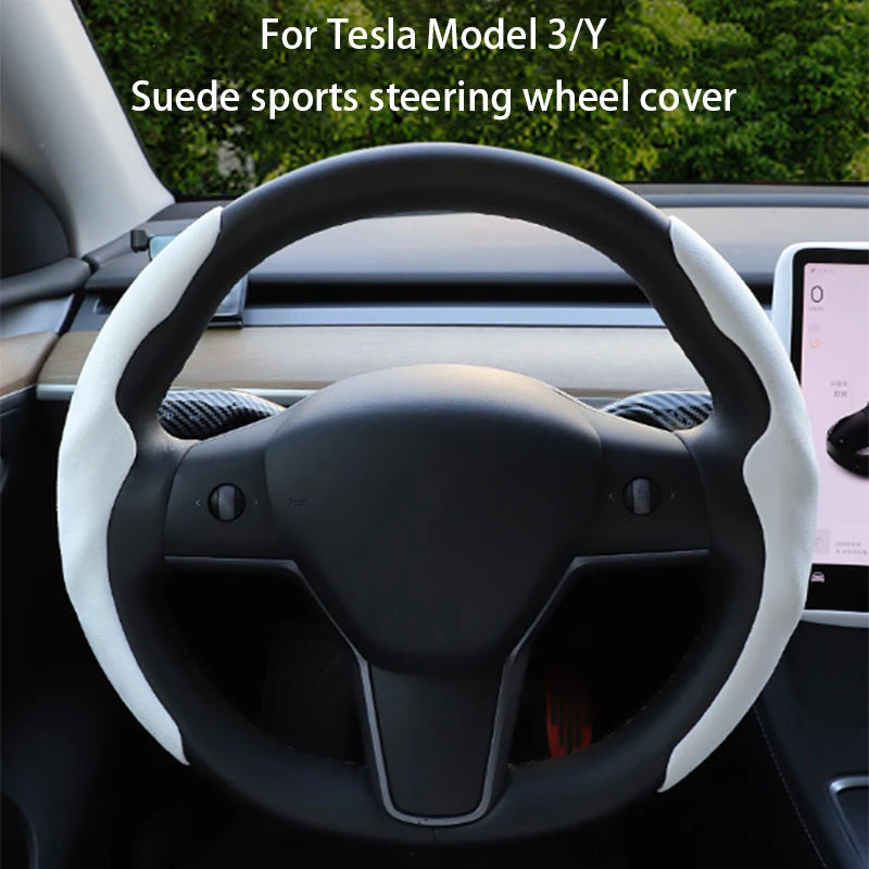 Lenkradbezug aus Mikrofaser für Tesla Model Y Juniper 2025 – SwissGlanzGarage Ansicht 2