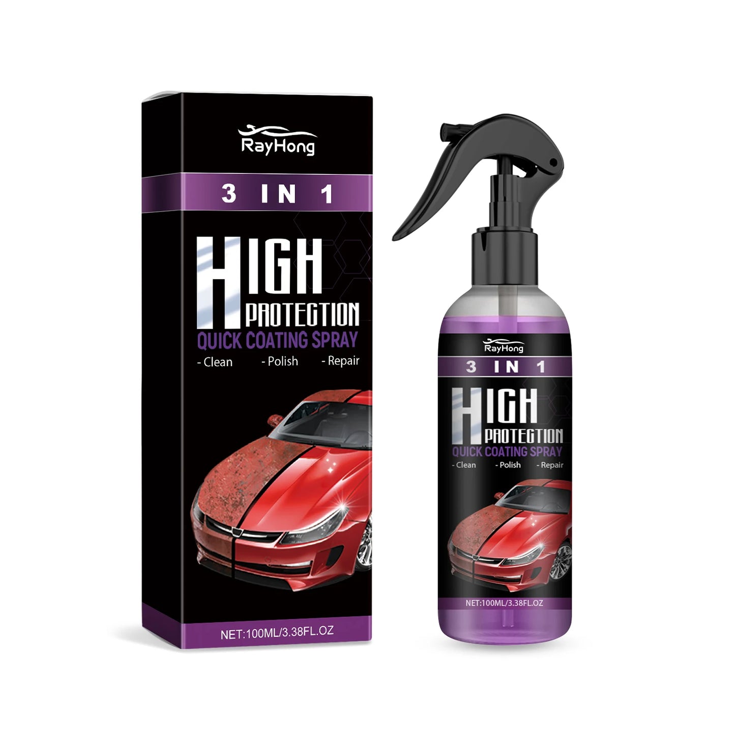 3 IN 1 Auto-Keramikbeschichtungsspray, Nano-Kristall-Hydrophob-Schicht, hoher Schutz, Autowachs, Polieren, Autokaross...