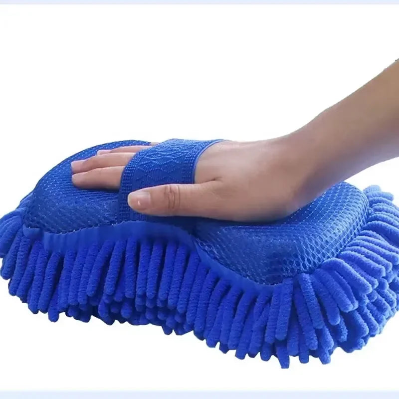 Blaues Mikrofaser-Chenille Waschset mit Schwamm und Waschhandschuh