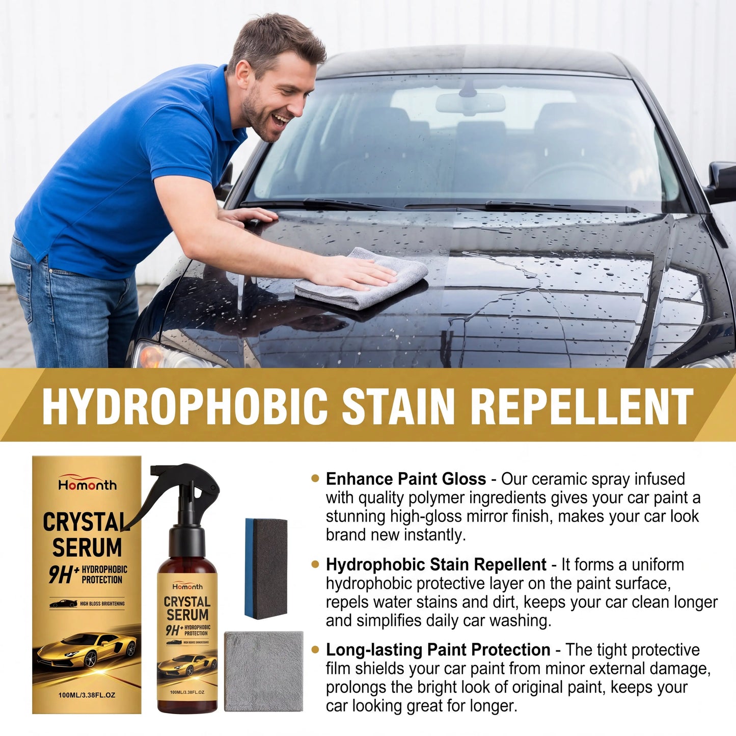 Auto-Keramikversiegelungsspray Nano-Tech Schnellpflegemittel Hochglanz-Lackschutz Hydrophobes Wachs-Kit 100ml mit Han...