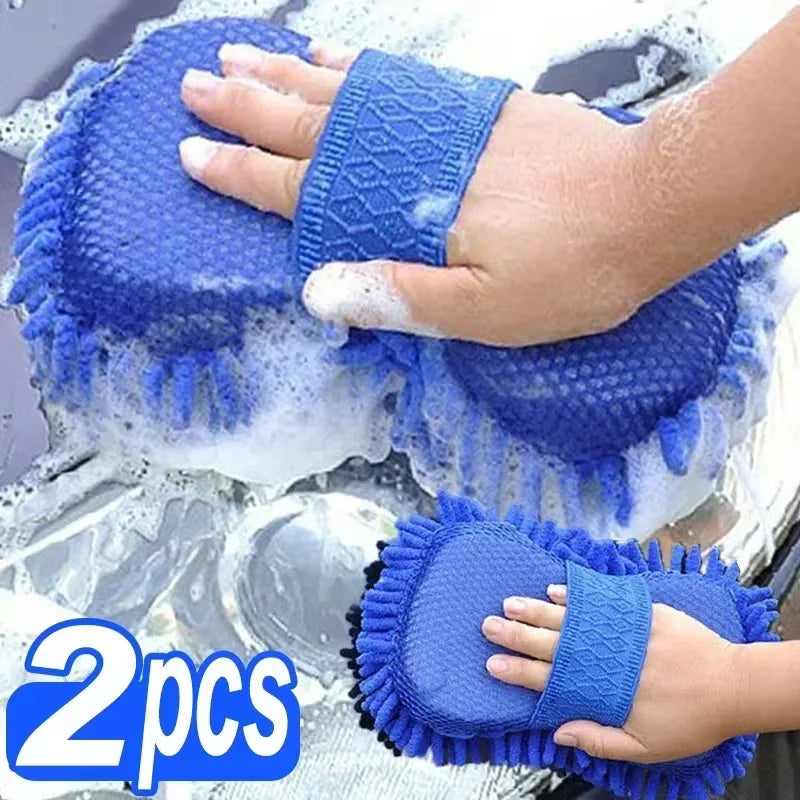 Blaues Mikrofaser-Chenille Waschset mit Schwamm und Waschhandschuh