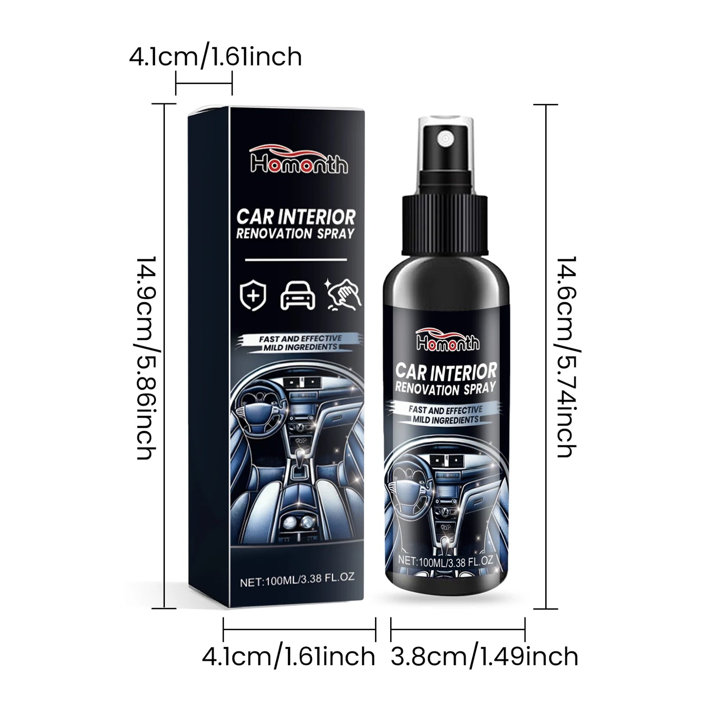 100 ml Auto-Innenraum-Renovierungsspray, Sitz-Armaturenbrett-Reinigung, Dekontamination, Wartung und Sanierung, Pfleg...