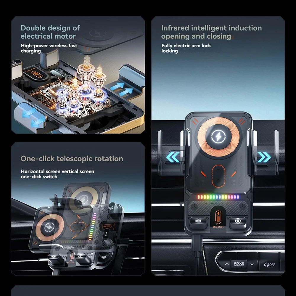 Auto Halter Mit Dual Motor Elektrische Rotierenden Öffnung Schließen Handy Halter 15W Drahtlose Schnelle Lade Auto Te...