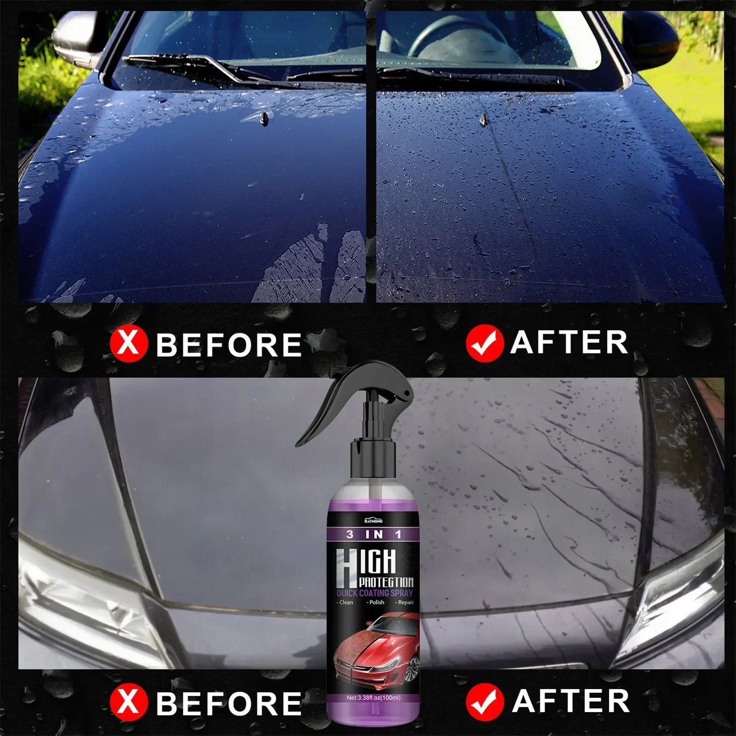 3-in-1 Auto Keramik-Flüssigbeschichtung Spray Nano-Kristall Hydrophobe Schicht Poliermittel Hochglanz-Lackschutz Wach...