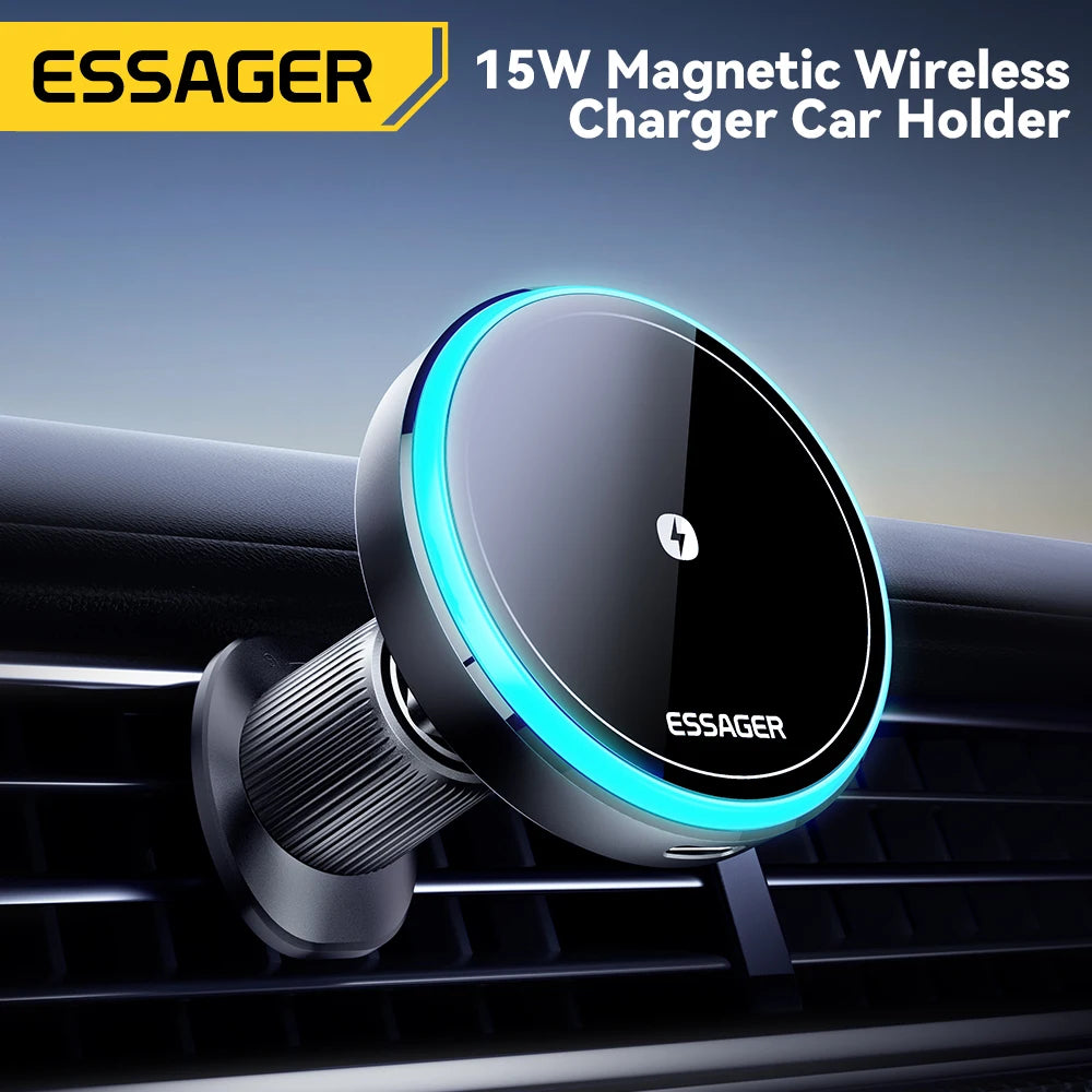 Essager 15 W magnetischer kabelloser Autotelefonhalter, verstellbar, 360 Grad, Autoladegerät für iPhone 15 14 13 Pro,...