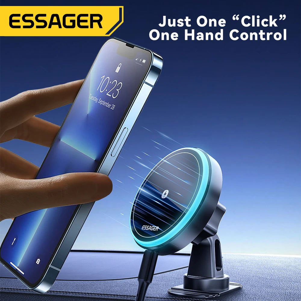 Essager 15 W magnetischer kabelloser Autotelefonhalter, verstellbar, 360 Grad, Autoladegerät für iPhone 15 14 13 Pro,...
