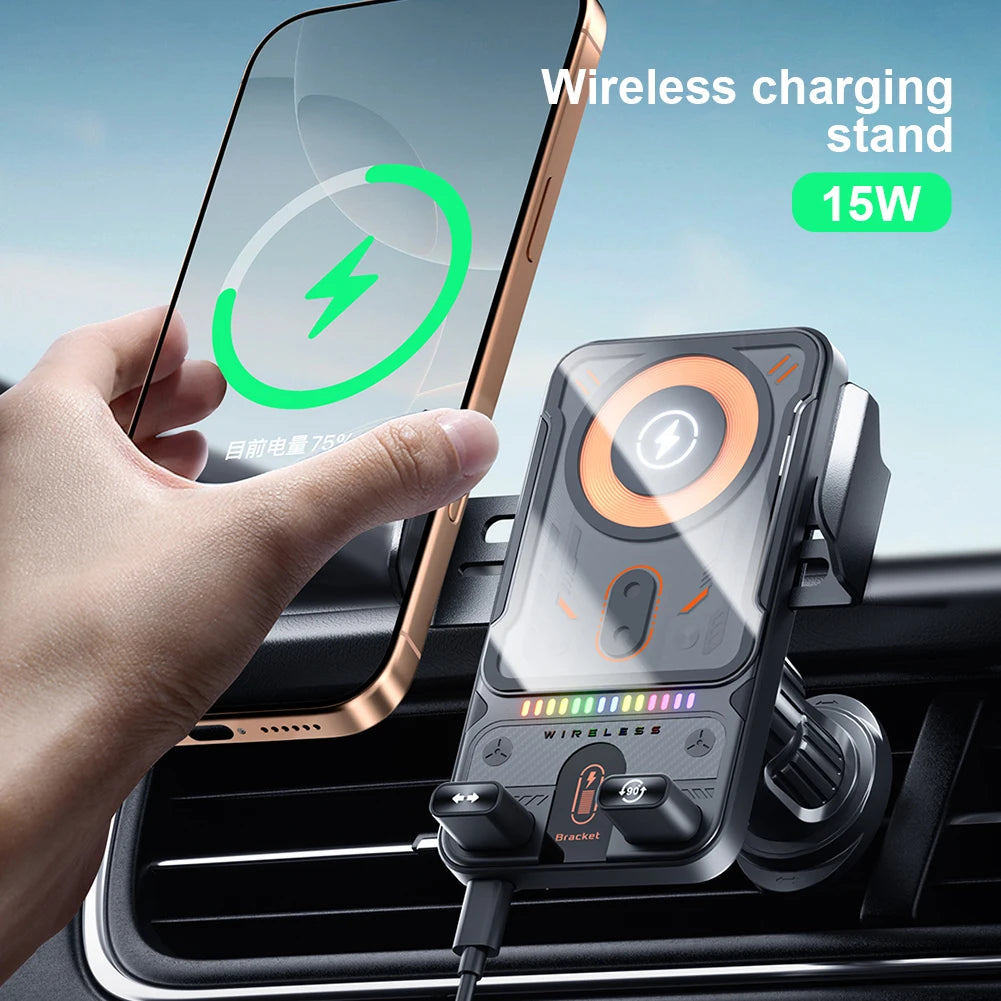 Auto-Handyhalterung 15W Kabelloses Ladegerät Automobil-Telefonständer Drehbare Klemmhalterung für Autolüftung Univers...