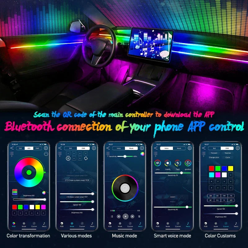 22-in-1-Auto-Umgebungslichter, RGB, 64 Farben, universeller LED-Innenraum, versteckter Acrylstreifen, Symphonie-Atmos...