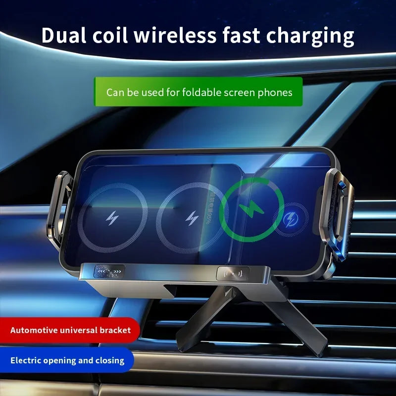Dual-Spulen Schnelles Kabelloses Auto-Ladegerät Halterung Faltbar 90° ° Drehbarer Auto-Handyhalter, universell für Sm...
