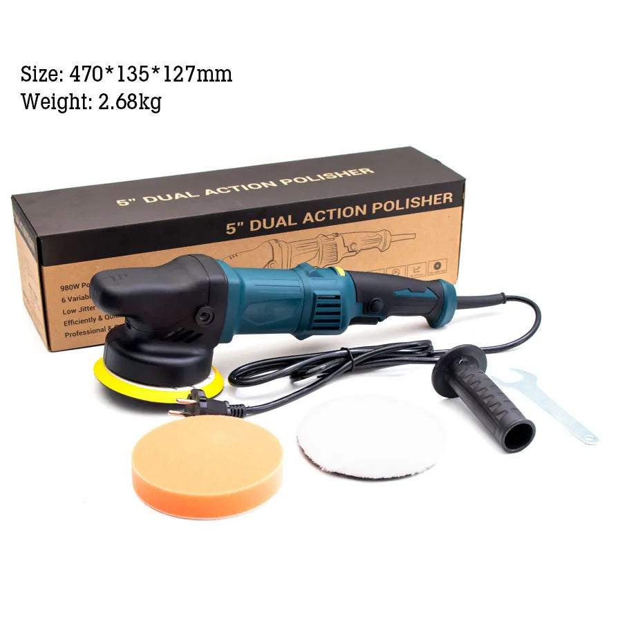 5-Zoll 980W Professioneller Hochleistungs-Autopolierer, Tragbare Poliermaschine mit Pads, Bodenwachs- und Kratzerrepa...
