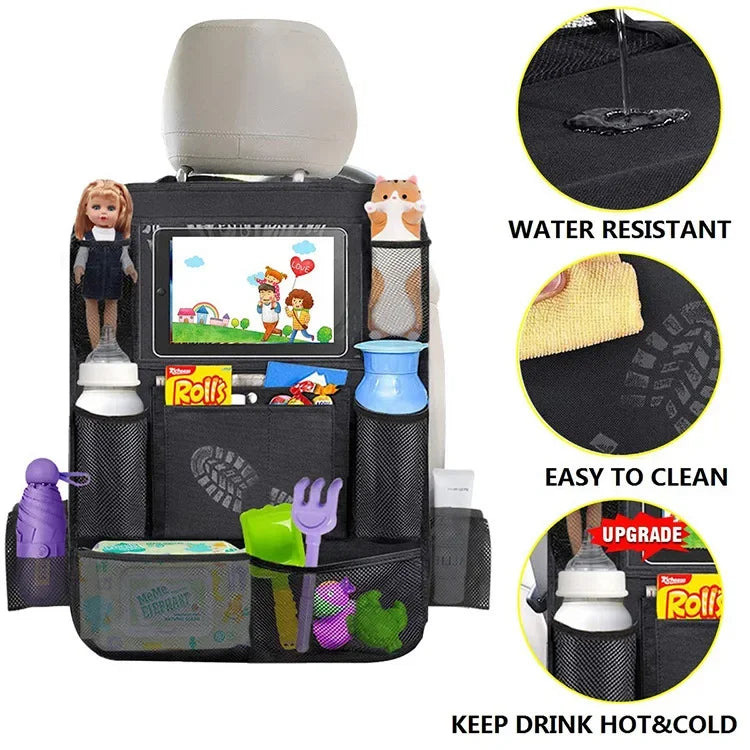 Auto Rücksitz Organizer mit Touchscreen Tablet Halter 9 Aufbewahrung taschen Kick Mats Autos itz Rücken Protektoren f...