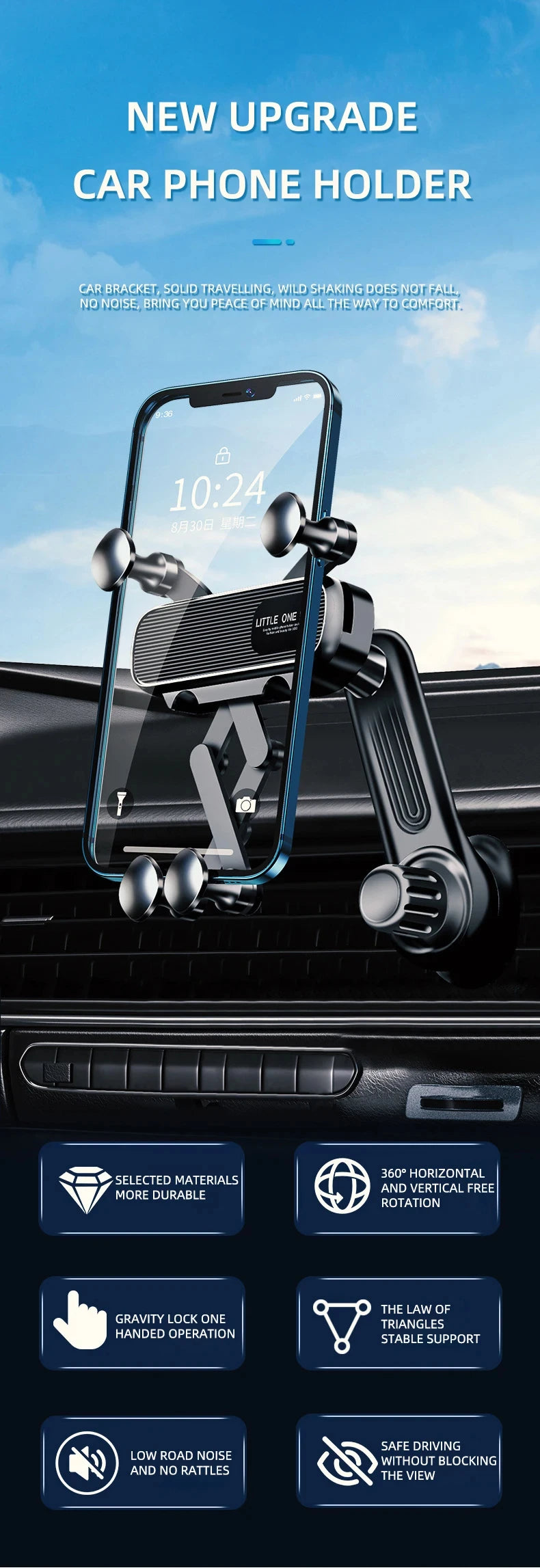 Gravity-Auto-Handyhalterung für 4,7-7 Zoll große Mobiltelefone, Auto-Lüftungsschlitz-Handyhalterung, universelle, sto...