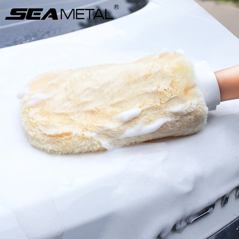 SEAMETAL Wasserdichte Autowasch-Mikrofaserhandschuhe, weicher, verdickter Wollpl