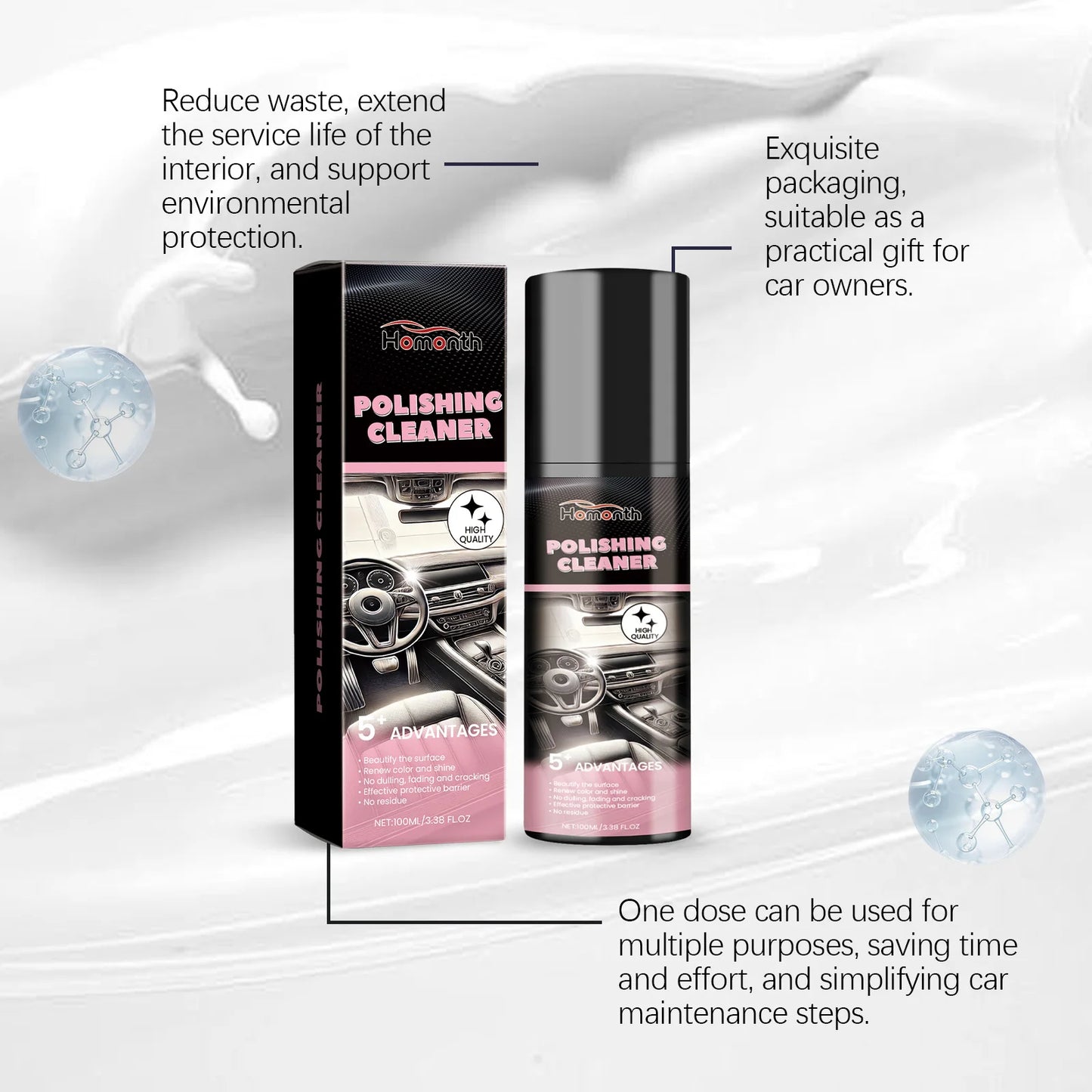 100ml Auto-Innenraum-Politur & Reinigungsspray für Armaturenbrett