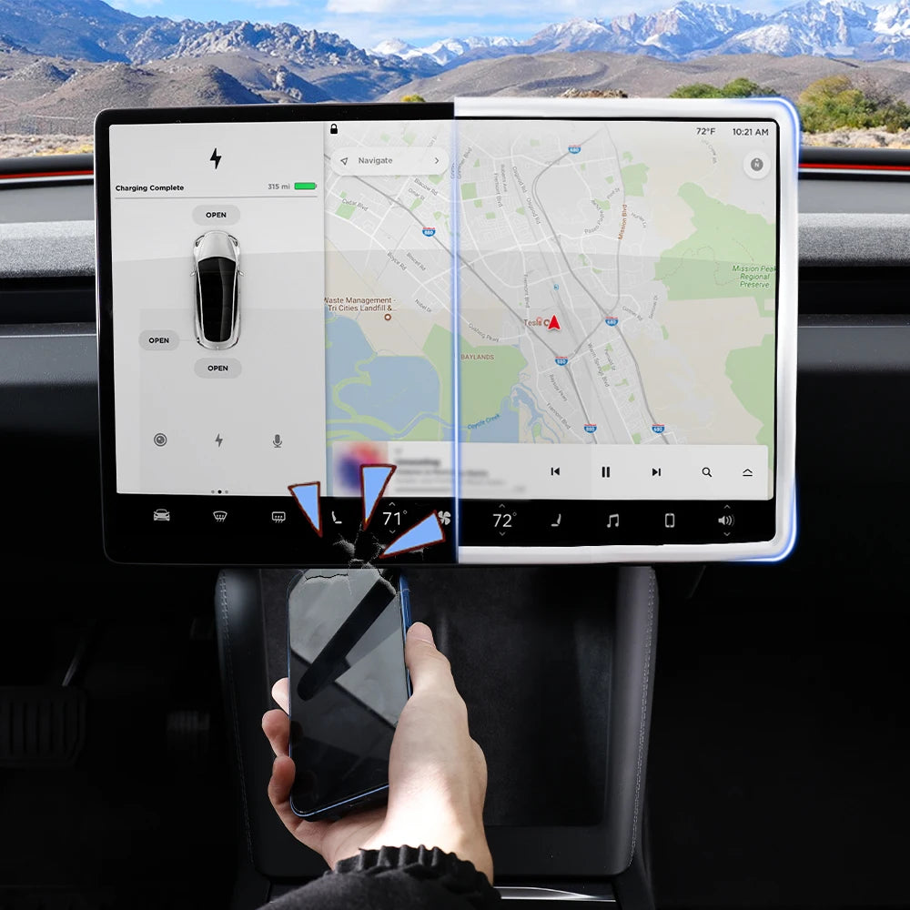 Tesla Highland Bildschirm-Schutzfolie mit Silikon-Rahmen – SwissGlanzGarage Ansicht 4