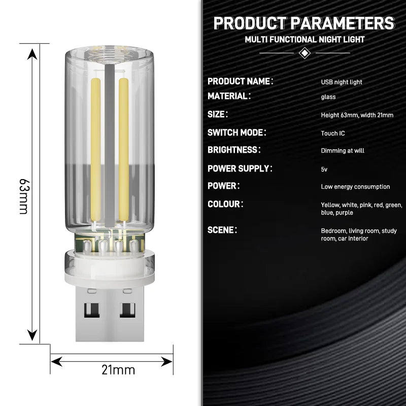 Auto Atmosphäre Licht USB Nachtlicht Touch Dimmen LED Glühlampe